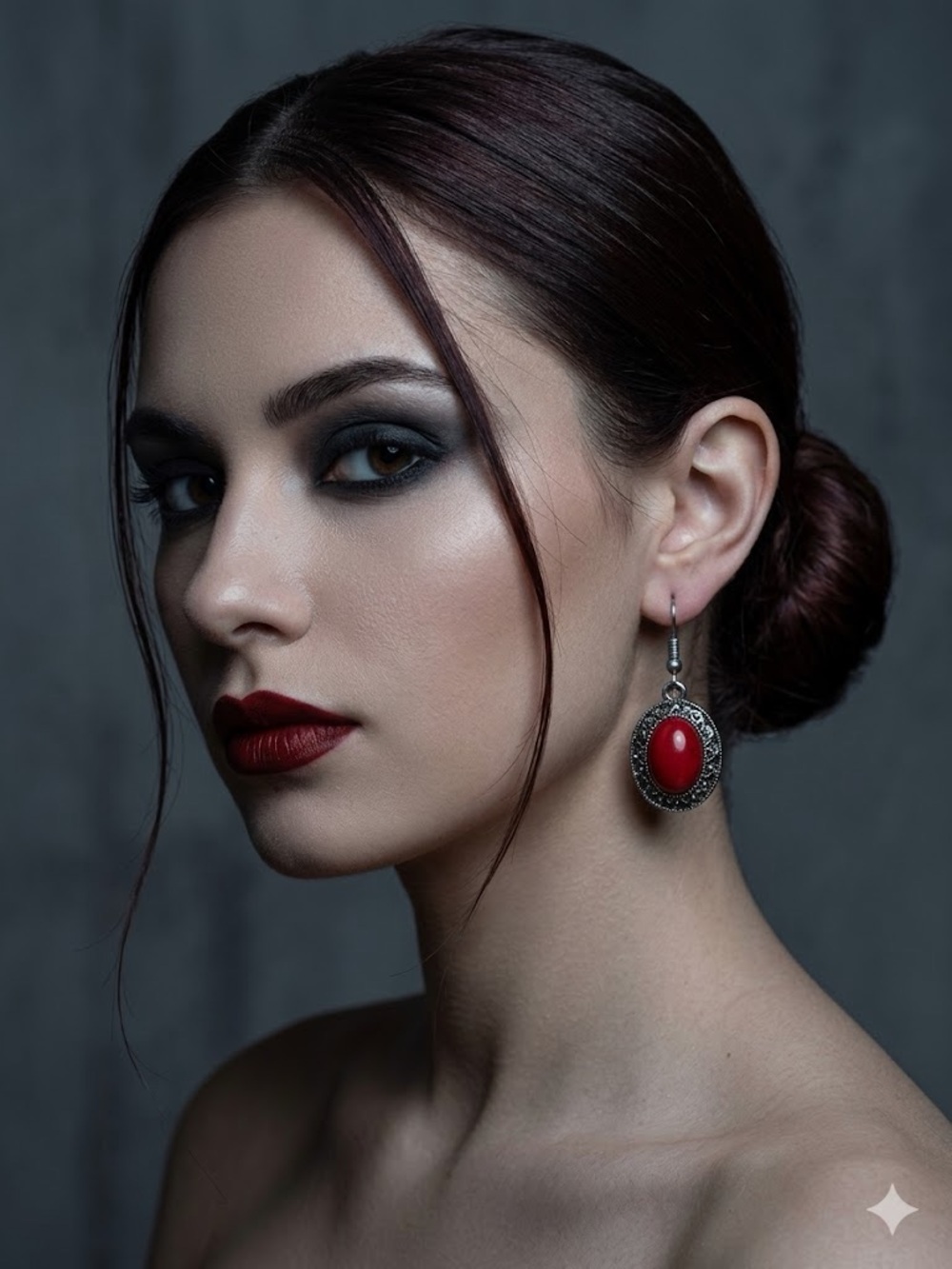 Red Cabochon Gothic Drop Earrings Oxidized Silver Victorian Style Jewelry